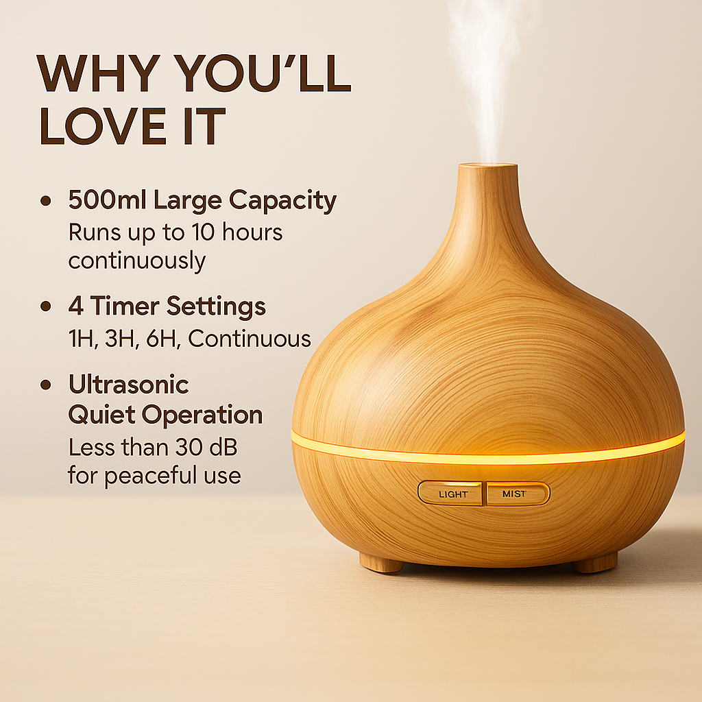 🔥 Diffuse Luxe – 5-in-1 Aromatherapy, Humidifier & Mood Light Breathe deeper. Live calmer. Glow brighter.