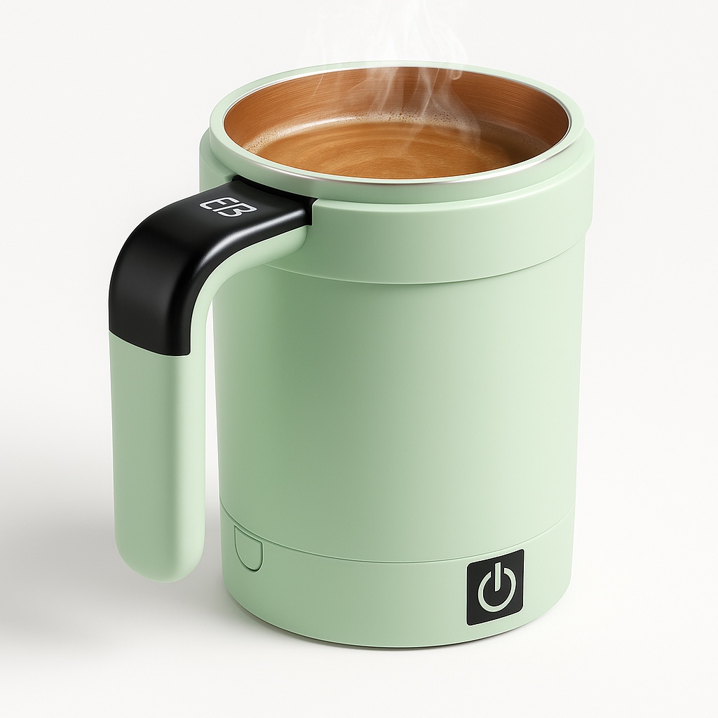 BrewFlow™ – Self-Stirring Magnetic Mug for Effortless Sips
