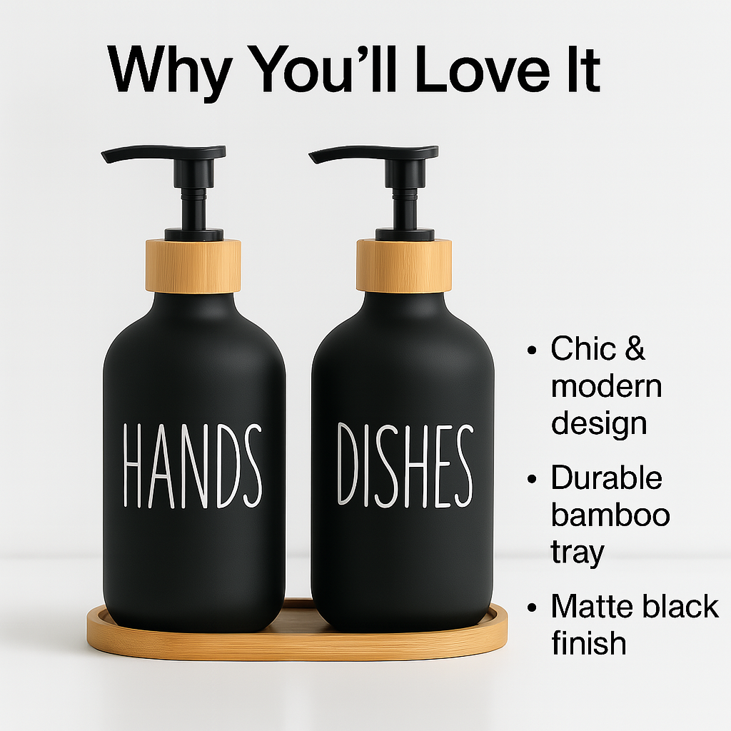 BambuSet™ – Refillable Soap & Lotion Bottles with Bamboo Tray 500ml