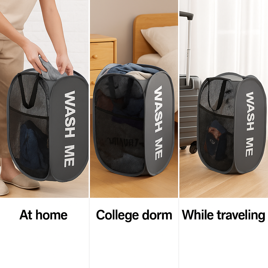 FlexNest™ – Foldable Ventilated Laundry Basket with Handles