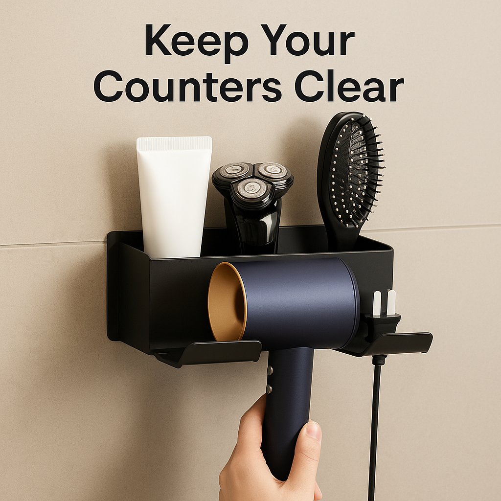 GroomDock™ – Hair Dryer & Toothbrush Wall Holder Plastic Organizer