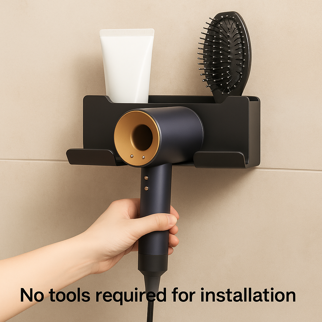 GroomDock™ – Hair Dryer & Toothbrush Wall Holder Plastic Organizer