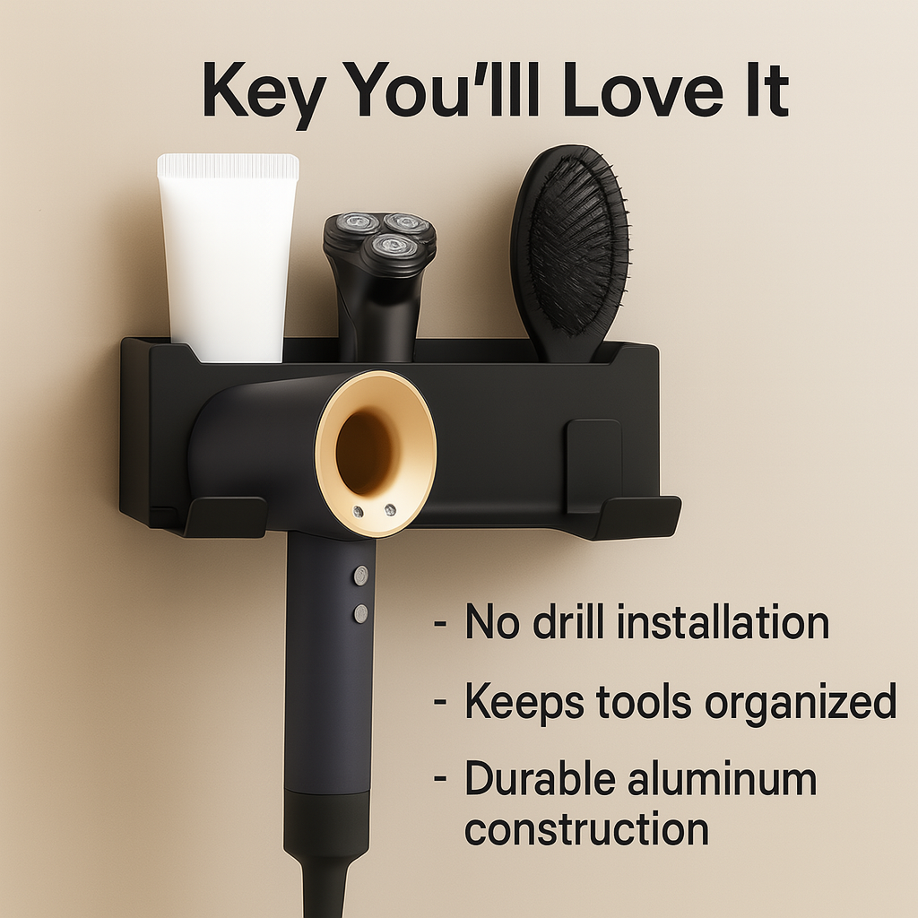 GroomDock™ – Hair Dryer & Toothbrush Wall Holder Plastic Organizer