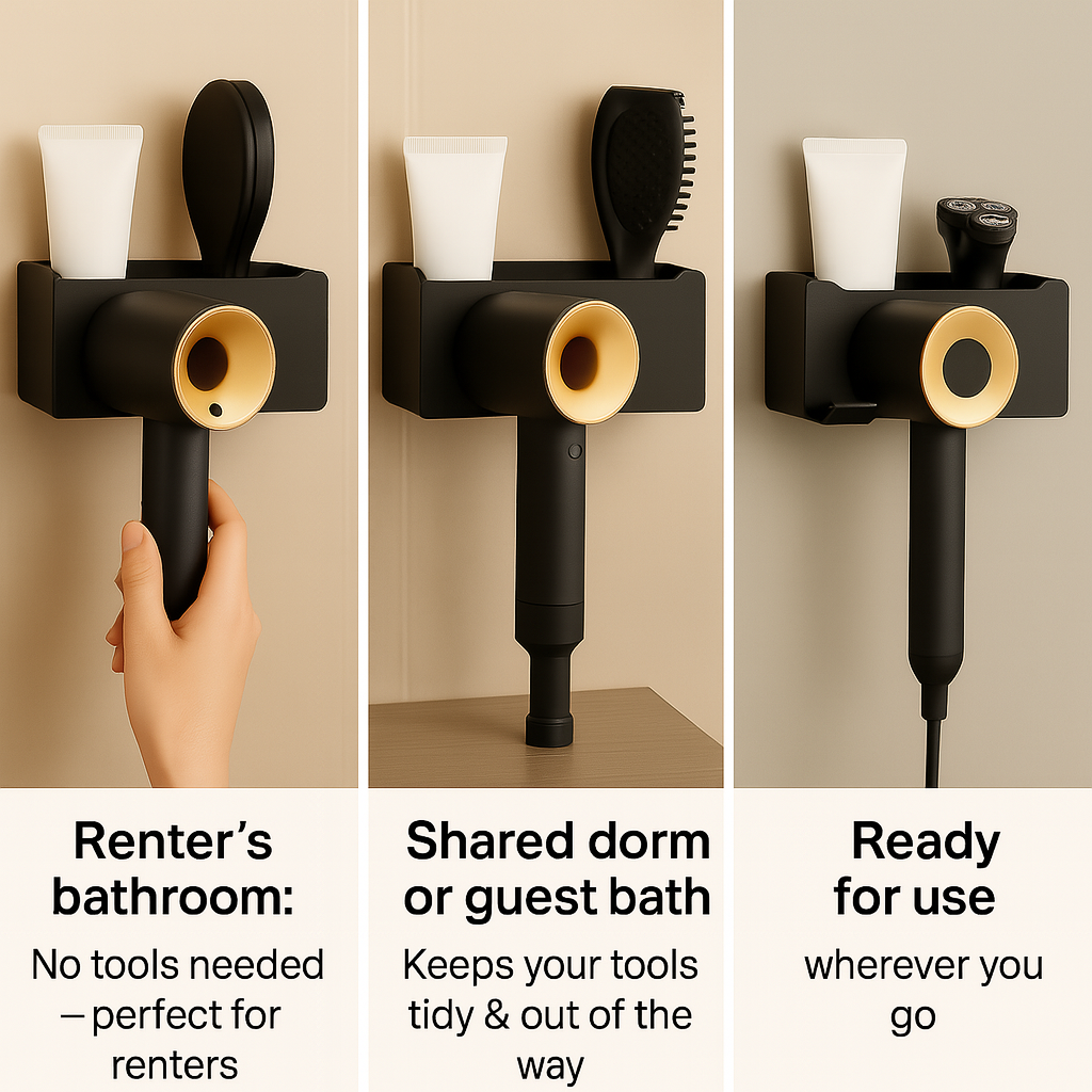 GroomDock™ – Hair Dryer & Toothbrush Wall Holder Plastic Organizer