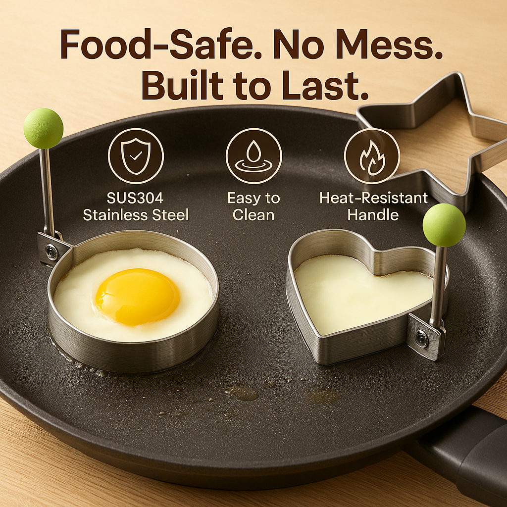 EggCraft™ – Stainless Steel Egg & Pancake Ring Set (5pcs)