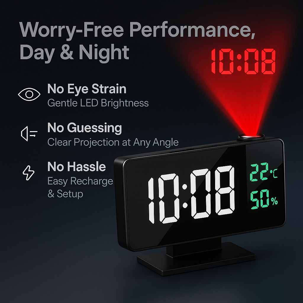 GlowCast™ – Projection Digital Alarm Clock with Temperature & Humidity Display