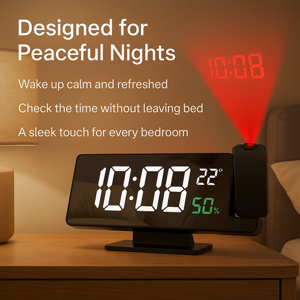 GlowCast™ – Projection Digital Alarm Clock with Temperature & Humidity Display