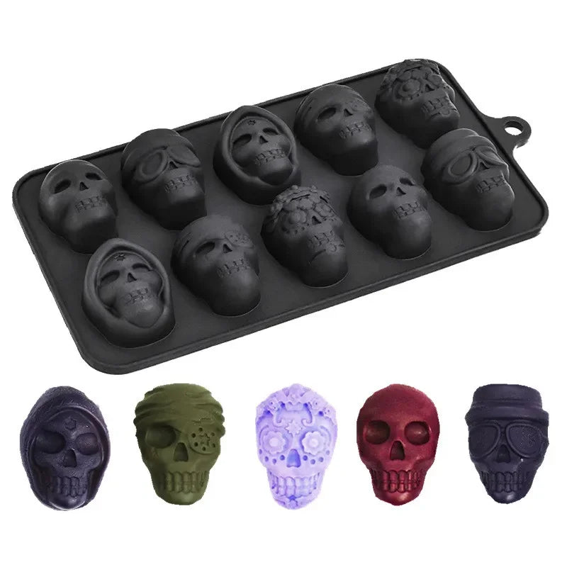 Skull Ice Cube Mold 10-Grid Skull Ice Mold for Halloween Kitchen Tools Reusable Making Accessory for Chocolate Ice Cream And