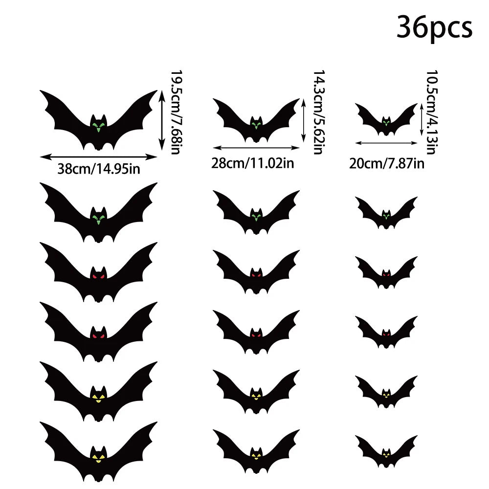 18/36pcs Black Halloween Bat Garland String Hanging Decoration Haunted House Horror Props Halloween Themed Party Decorations