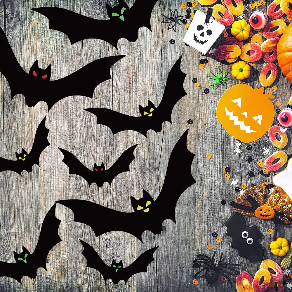 18/36pcs Black Halloween Bat Garland String Hanging Decoration Haunted House Horror Props Halloween Themed Party Decorations