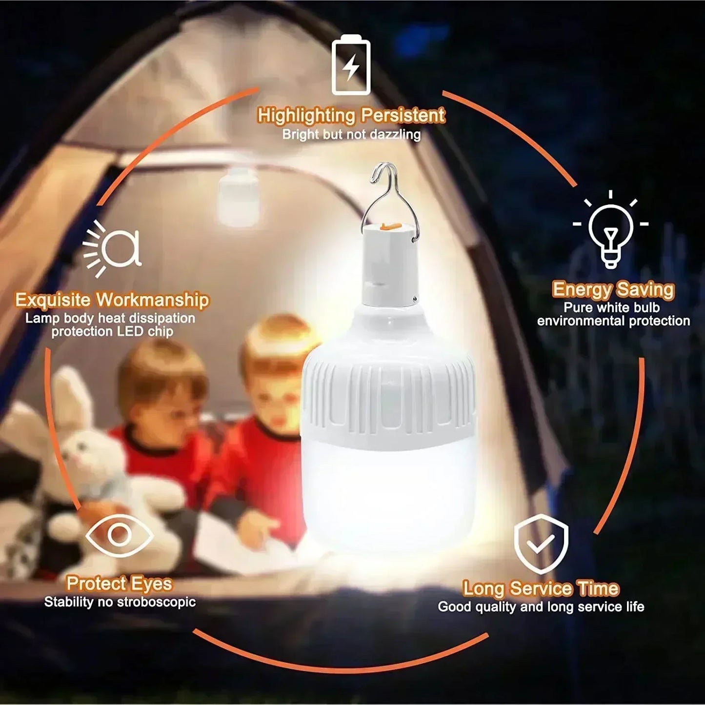 60W USB Rechargeable LED Bulbs Portable High Brightness Outdoor Camping Fishing Hanging Tent Lantern Emergency Night Lights