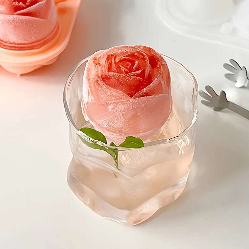 1/2pcs Elegant Rose Shaped Ice Cube Mold Reusable Food Grade Silicone IceTray Ice Ball Mold for Effortless Dessert Summer Drinks
