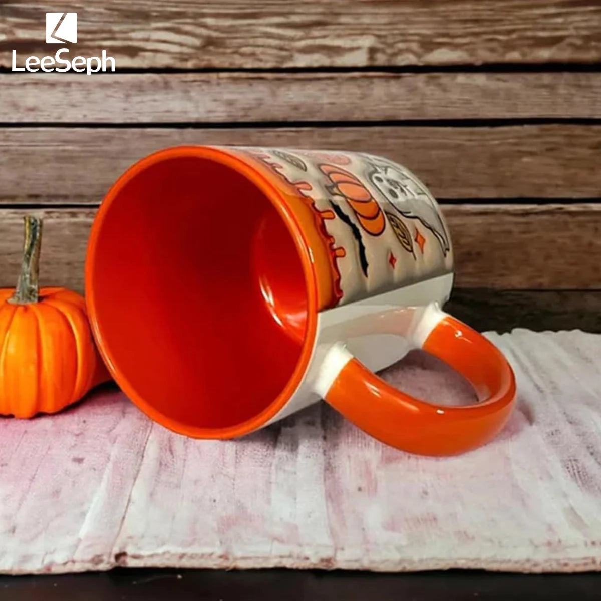 Leeseph Halloween Mug, Trick or Treat Halloween Pumpkin Cute Ghost Ceramic Coffee Mug, Coffee Lover Halloween Decor Gift