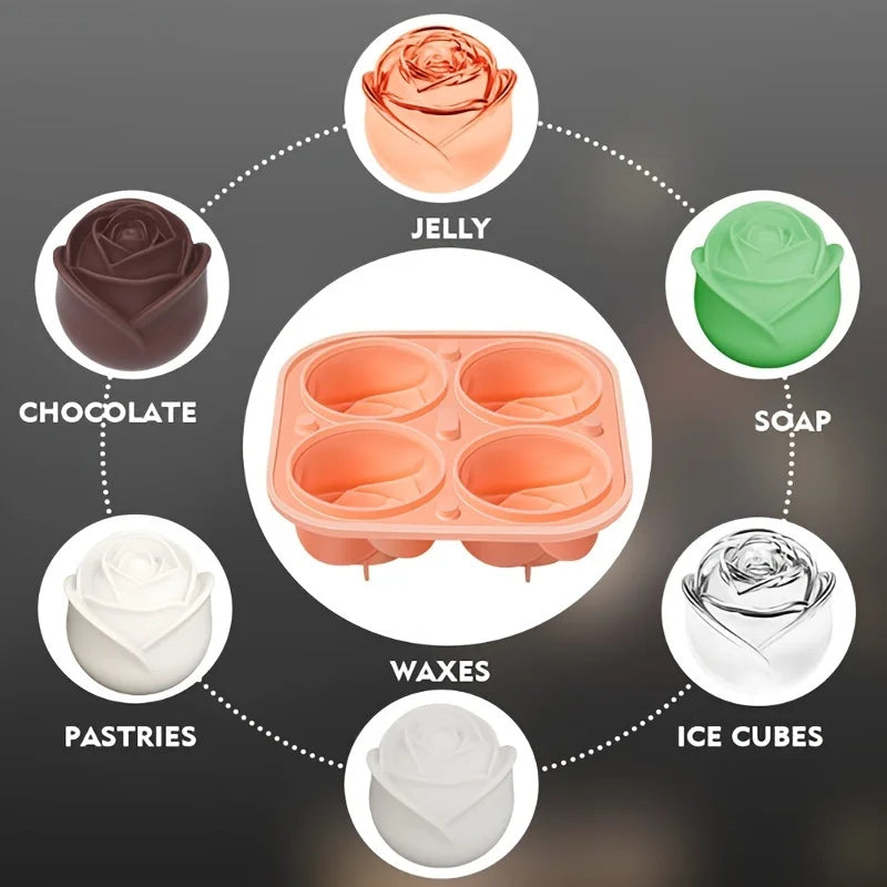 1/2pcs Elegant Rose Shaped Ice Cube Mold Reusable Food Grade Silicone IceTray Ice Ball Mold for Effortless Dessert Summer Drinks