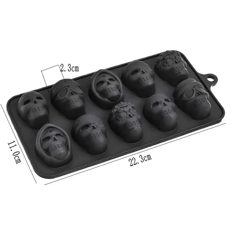 Skull Ice Cube Mold 10-Grid Skull Ice Mold for Halloween Kitchen Tools Reusable Making Accessory for Chocolate Ice Cream And