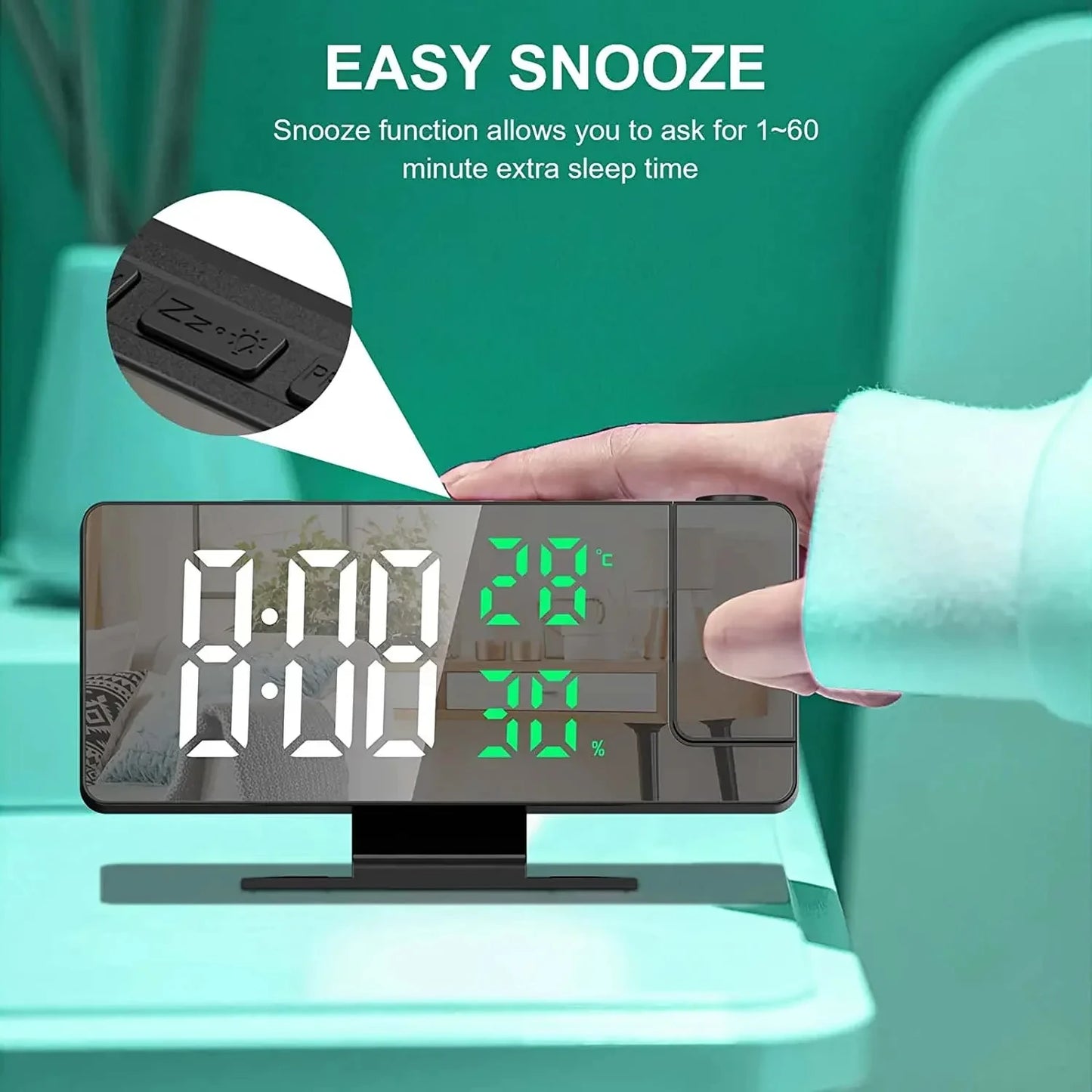 LED Digital Alarm Clock Projection Clock Projector Ceiling Clock with Time Temperature Display Backlight Snooze Clock for Home