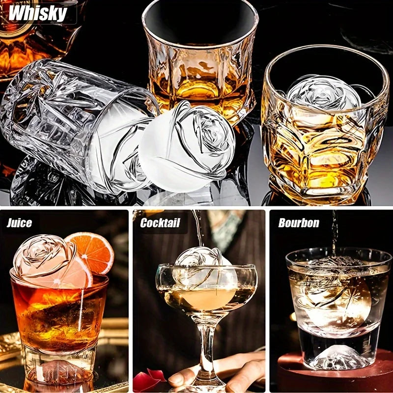 1/2pcs Elegant Rose Shaped Ice Cube Mold Reusable Food Grade Silicone IceTray Ice Ball Mold for Effortless Dessert Summer Drinks