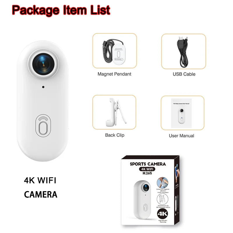 4K HD Mini Vlog Camera with WiFi Wireless Portable Action Body Cam for Sports Travel Photography Pocket Sized Video Recorder