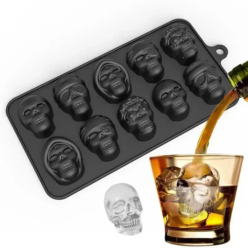 Skull Ice Cube Mold 10-Grid Skull Ice Mold for Halloween Kitchen Tools Reusable Making Accessory for Chocolate Ice Cream And