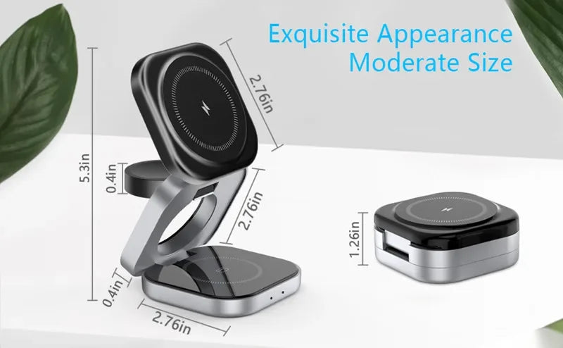 3 In 1 Foldable Magnetic Wireless Charger Stand For iPhone 16 15 14 Samsung IWatch AirPods 3/2 Station Dock Fast Charging Holder