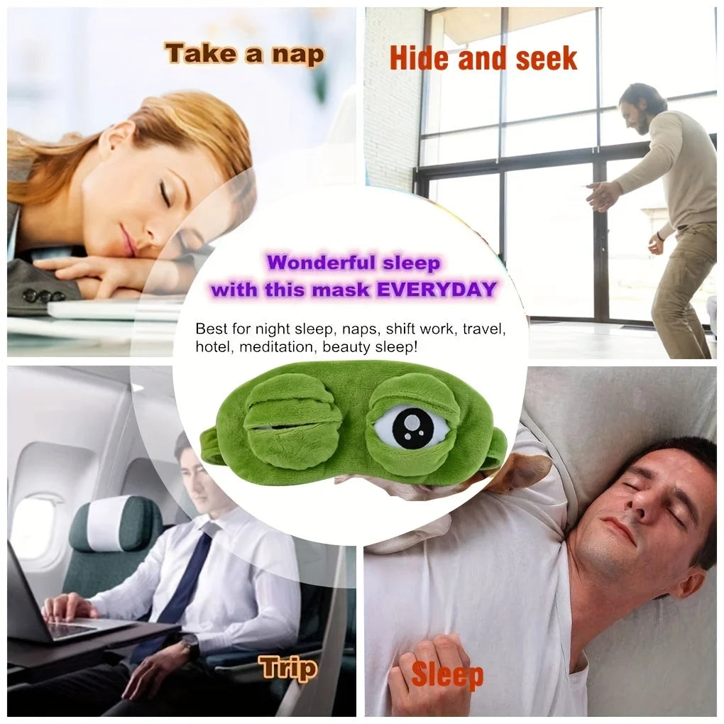 3D Sad Frog Sleep Mask Natural Sleeping Eyeshade Cover Shade Eye Patch Women Men Soft Portable Blindfold Travel Eyepatch