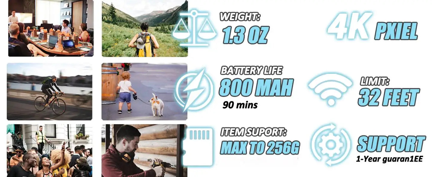 4K HD Mini Vlog Camera with WiFi Wireless Portable Action Body Cam for Sports Travel Photography Pocket Sized Video Recorder