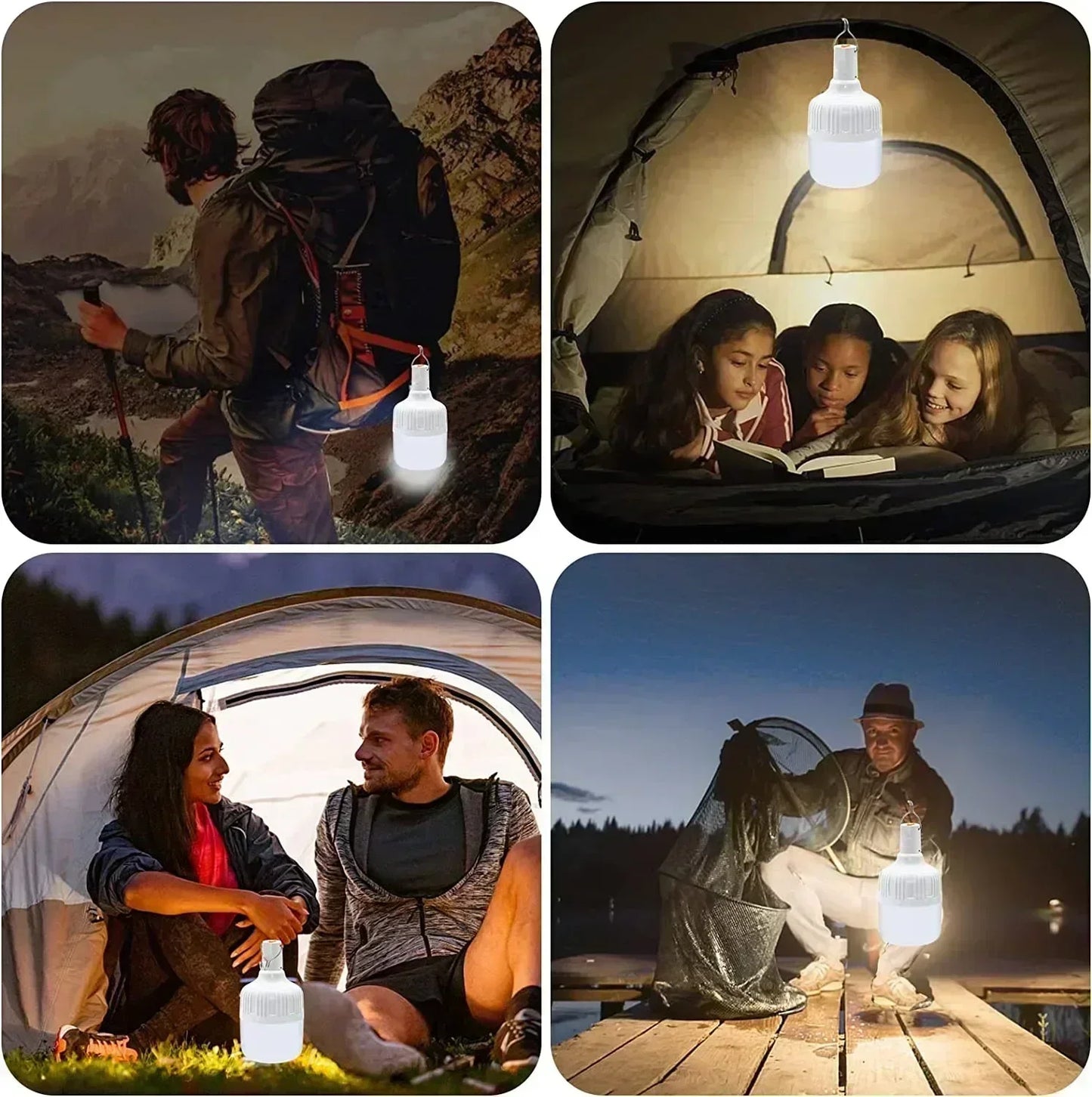 60W USB Rechargeable LED Bulbs Portable High Brightness Outdoor Camping Fishing Hanging Tent Lantern Emergency Night Lights