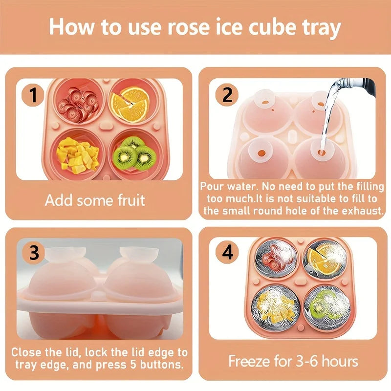 1/2pcs Elegant Rose Shaped Ice Cube Mold Reusable Food Grade Silicone IceTray Ice Ball Mold for Effortless Dessert Summer Drinks