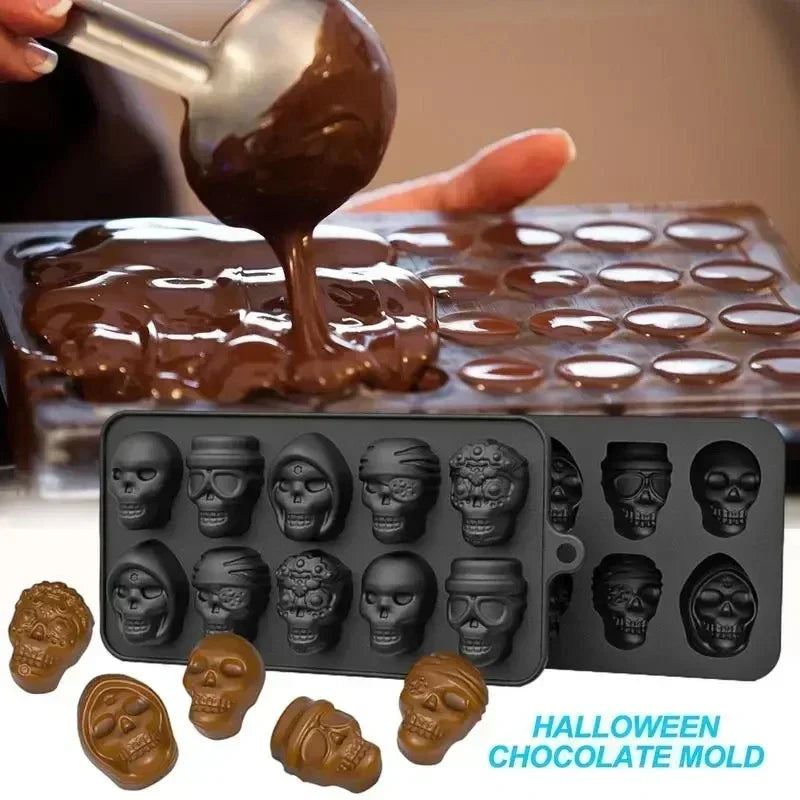 Skull Ice Cube Mold 10-Grid Skull Ice Mold for Halloween Kitchen Tools Reusable Making Accessory for Chocolate Ice Cream And