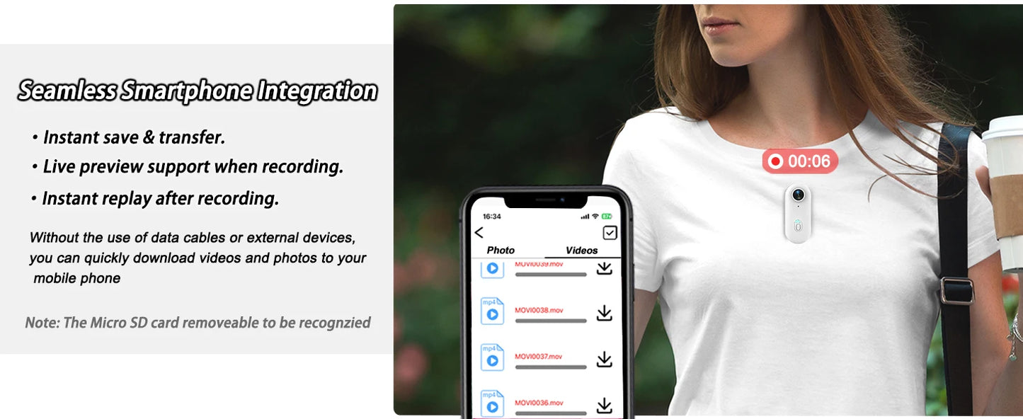 4K HD Mini Vlog Camera with WiFi Wireless Portable Action Body Cam for Sports Travel Photography Pocket Sized Video Recorder