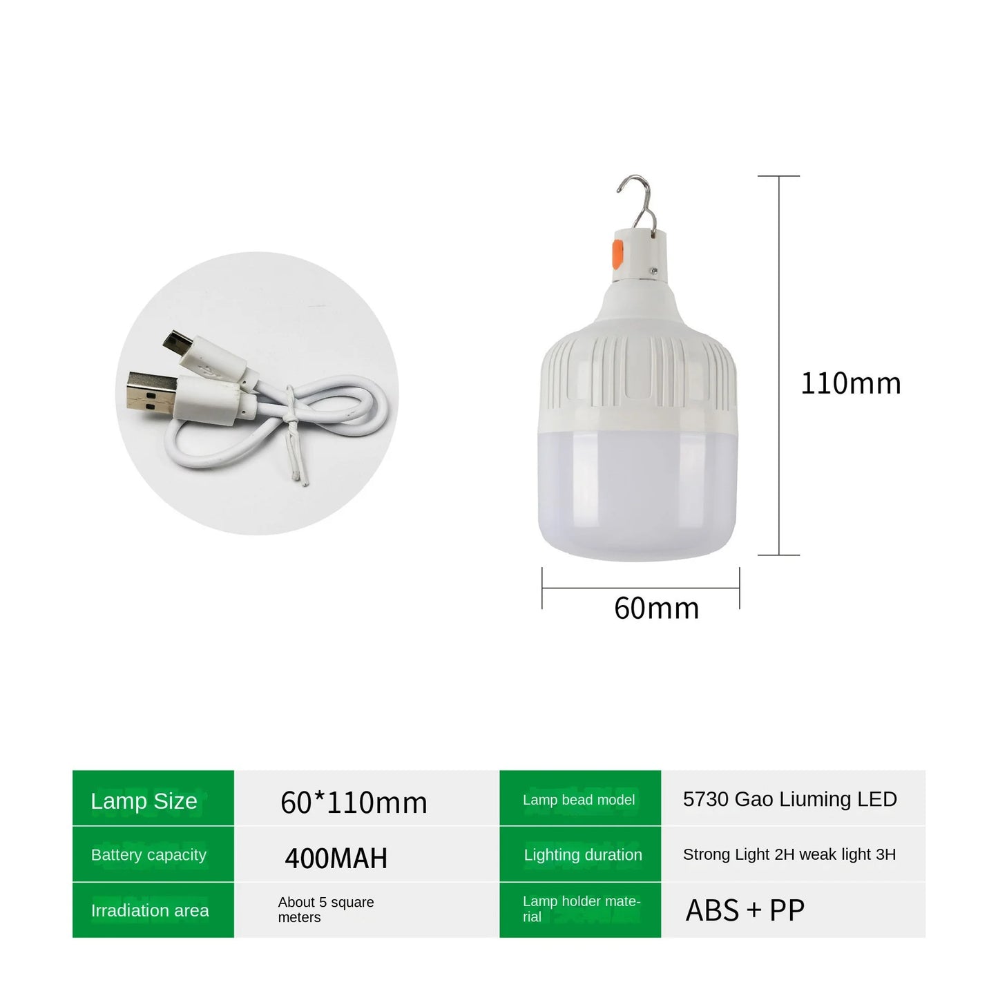 60W USB Rechargeable LED Bulbs Portable High Brightness Outdoor Camping Fishing Hanging Tent Lantern Emergency Night Lights