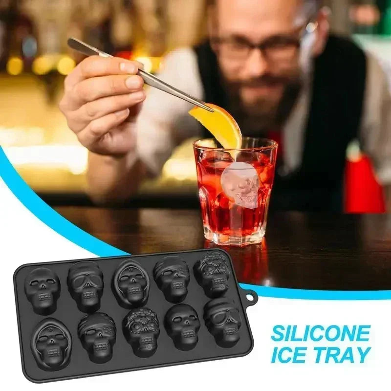 Skull Ice Cube Mold 10-Grid Skull Ice Mold for Halloween Kitchen Tools Reusable Making Accessory for Chocolate Ice Cream And