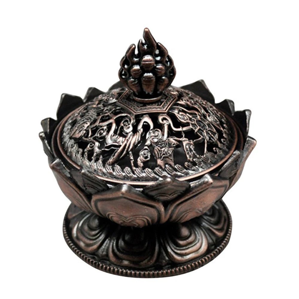 Lotus Flower Incense Burner Buddhism Buddha Holder Brass Mini Sandalwood Censer Incense Metal Craft Home Decoration - aqcollective