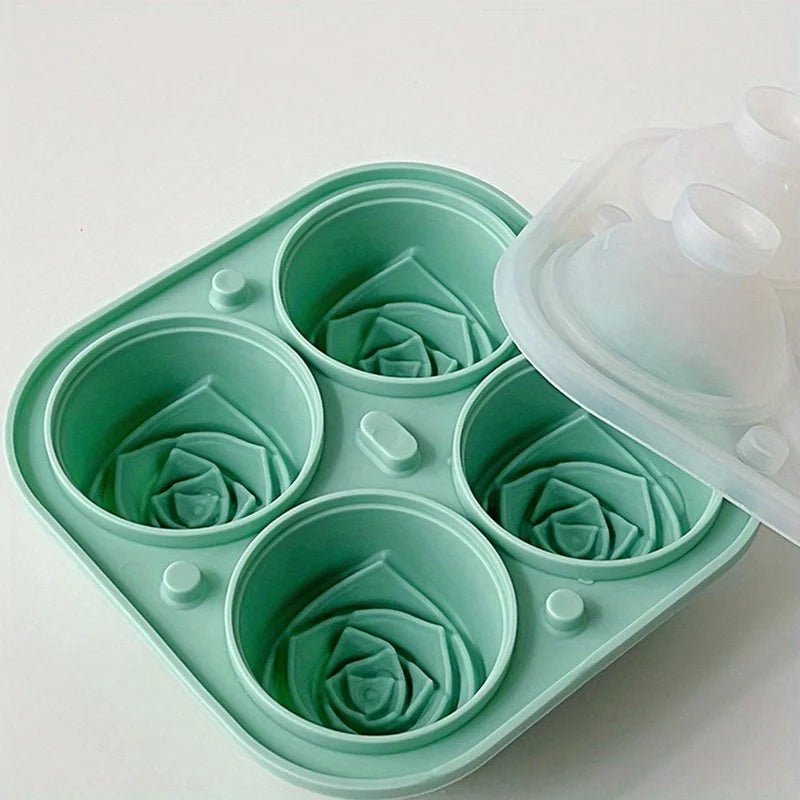 1/2pcs Elegant Rose Shaped Ice Cube Mold Reusable Food Grade Silicone IceTray Ice Ball Mold for Effortless Dessert Summer Drinks - aqcollective