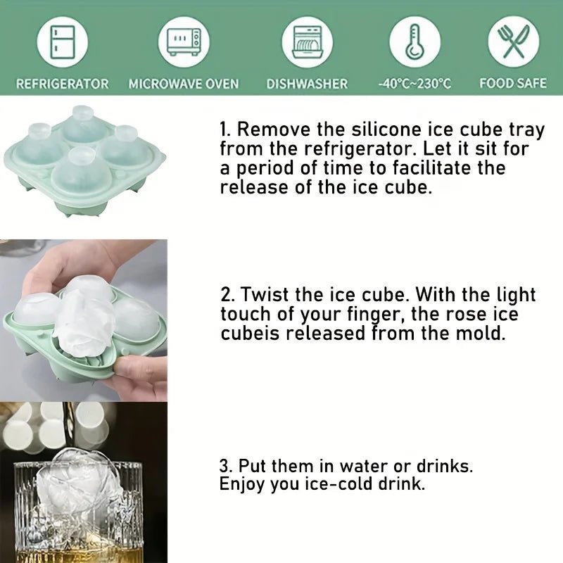 1/2pcs Elegant Rose Shaped Ice Cube Mold Reusable Food Grade Silicone IceTray Ice Ball Mold for Effortless Dessert Summer Drinks - aqcollective