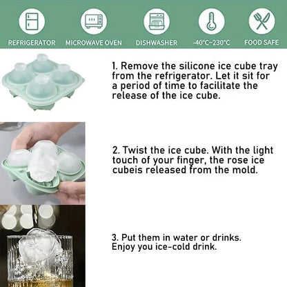 1/2pcs Elegant Rose Shaped Ice Cube Mold Reusable Food Grade Silicone IceTray Ice Ball Mold for Effortless Dessert Summer Drinks - aqcollective