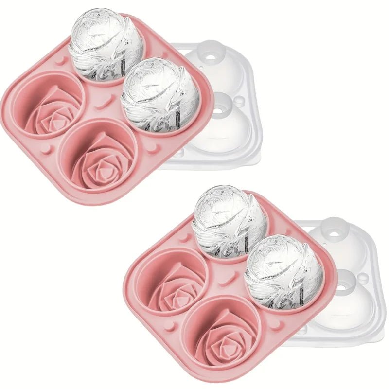 1/2pcs Elegant Rose Shaped Ice Cube Mold Reusable Food Grade Silicone IceTray Ice Ball Mold for Effortless Dessert Summer Drinks - aqcollective