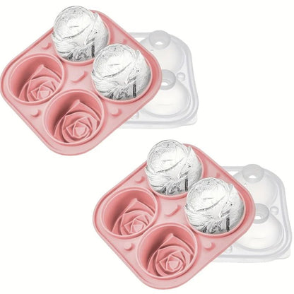 1/2pcs Elegant Rose Shaped Ice Cube Mold Reusable Food Grade Silicone IceTray Ice Ball Mold for Effortless Dessert Summer Drinks - aqcollective