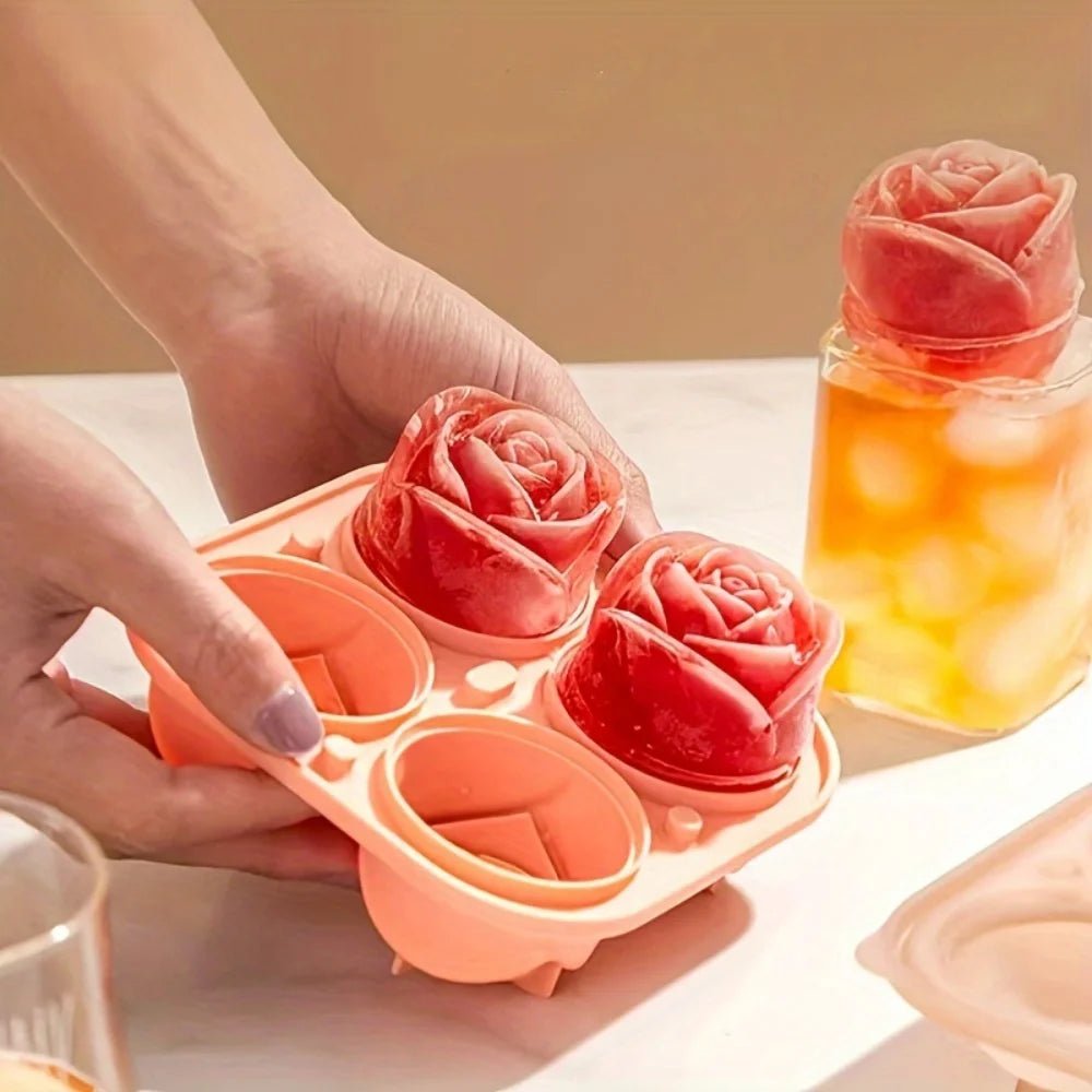 1/2pcs Elegant Rose Shaped Ice Cube Mold Reusable Food Grade Silicone IceTray Ice Ball Mold for Effortless Dessert Summer Drinks - aqcollective