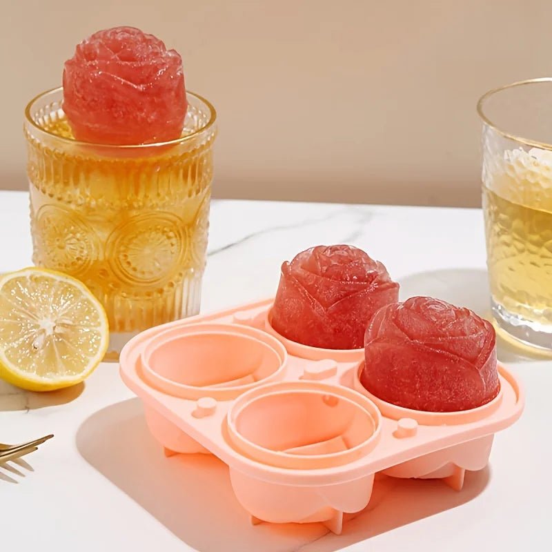 1/2pcs Elegant Rose Shaped Ice Cube Mold Reusable Food Grade Silicone IceTray Ice Ball Mold for Effortless Dessert Summer Drinks - aqcollective