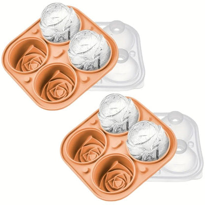 1/2pcs Elegant Rose Shaped Ice Cube Mold Reusable Food Grade Silicone IceTray Ice Ball Mold for Effortless Dessert Summer Drinks - aqcollective