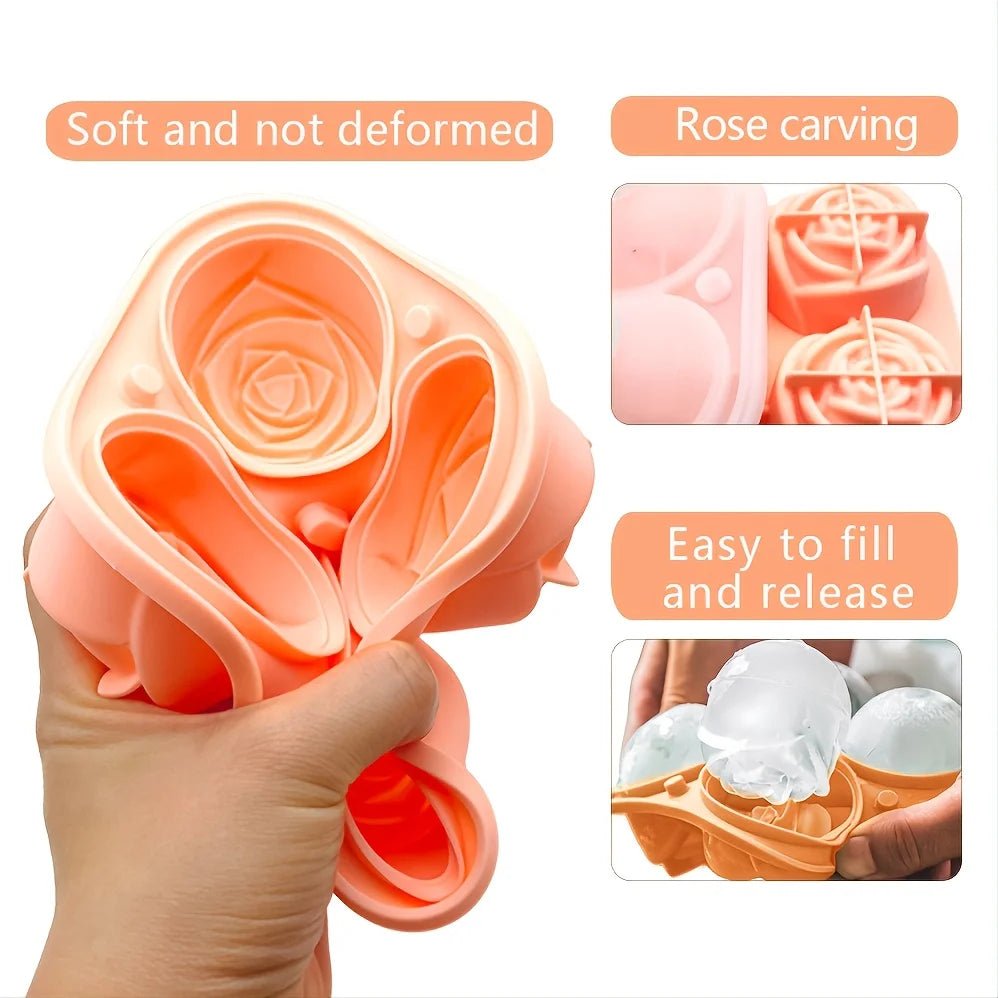 1/2pcs Elegant Rose Shaped Ice Cube Mold Reusable Food Grade Silicone IceTray Ice Ball Mold for Effortless Dessert Summer Drinks - aqcollective