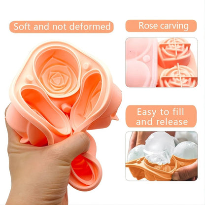 1/2pcs Elegant Rose Shaped Ice Cube Mold Reusable Food Grade Silicone IceTray Ice Ball Mold for Effortless Dessert Summer Drinks - aqcollective