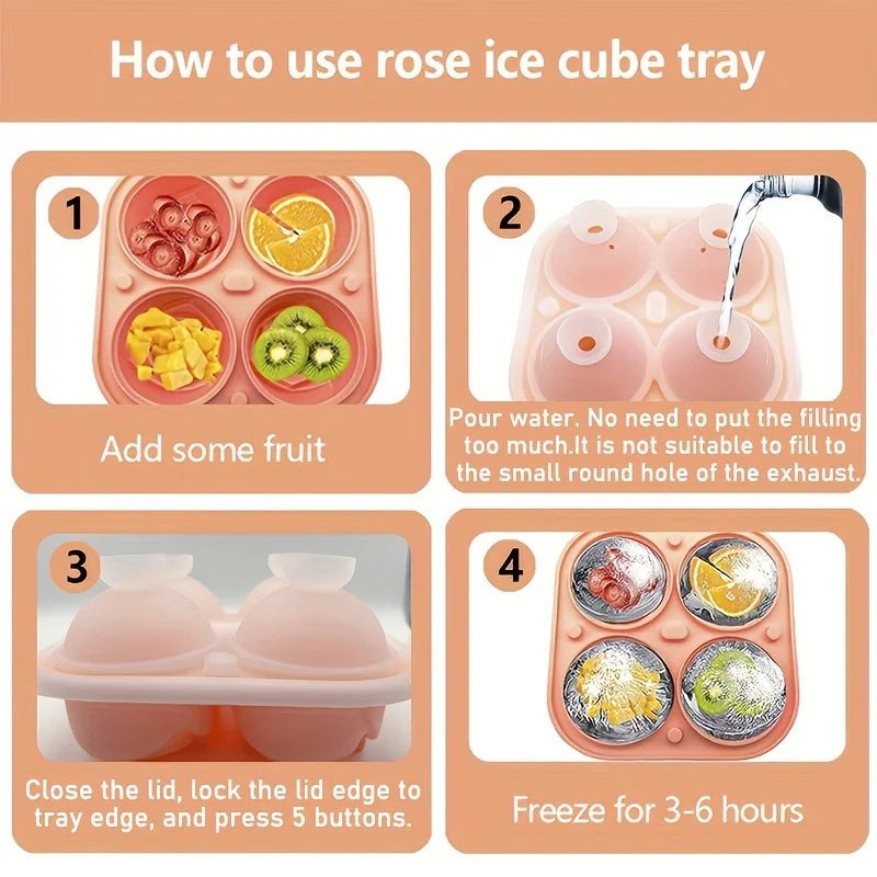 1/2pcs Elegant Rose Shaped Ice Cube Mold Reusable Food Grade Silicone IceTray Ice Ball Mold for Effortless Dessert Summer Drinks - aqcollective