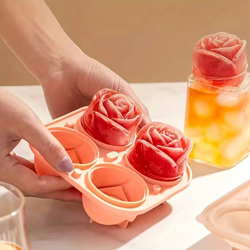 1/2pcs Elegant Rose Shaped Ice Cube Mold Reusable Food Grade Silicone IceTray Ice Ball Mold for Effortless Dessert Summer Drinks - aqcollective