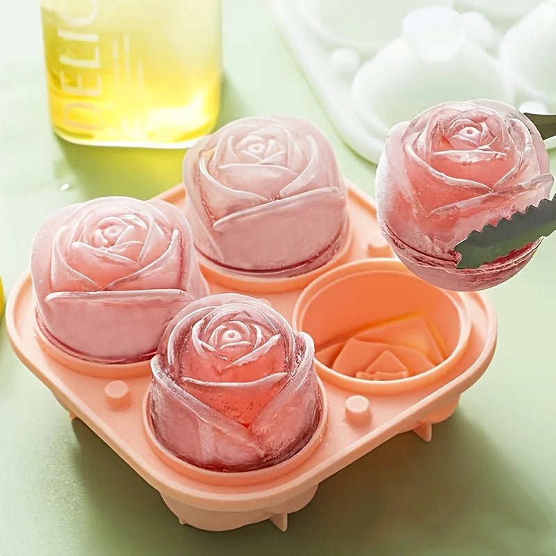 1/2pcs Elegant Rose Shaped Ice Cube Mold Reusable Food Grade Silicone IceTray Ice Ball Mold for Effortless Dessert Summer Drinks - aqcollective