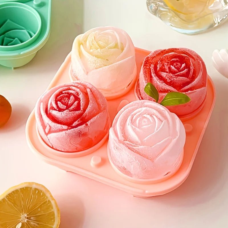 1/2pcs Elegant Rose Shaped Ice Cube Mold Reusable Food Grade Silicone IceTray Ice Ball Mold for Effortless Dessert Summer Drinks - aqcollective