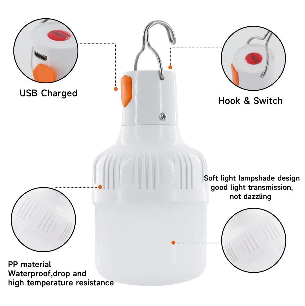 60W USB Rechargeable LED Bulbs Portable High Brightness Outdoor Camping Fishing Hanging Tent Lantern Emergency Night Lights - aqcollective