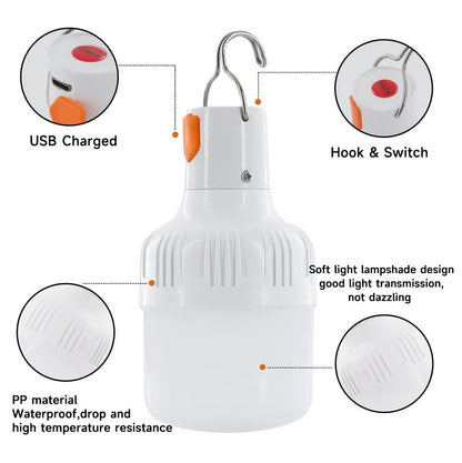 60W USB Rechargeable LED Bulbs Portable High Brightness Outdoor Camping Fishing Hanging Tent Lantern Emergency Night Lights - aqcollective