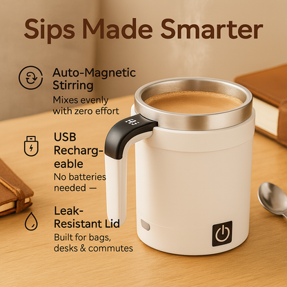 BrewFlow™ – Self-Stirring Magnetic Mug for Effortless Sips